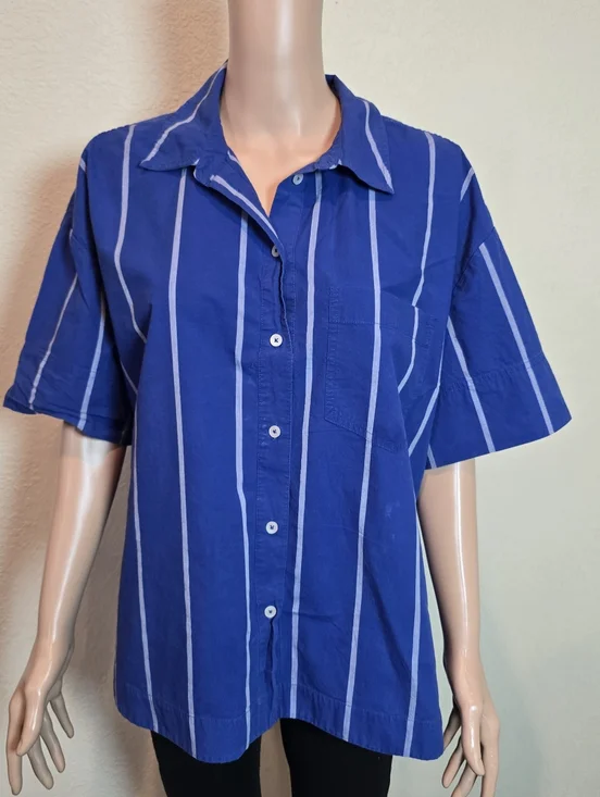 MADEWELL Blue Striped Boxy Cotton Button Up Collared Neckline Shirt Size Xl - Picture 12 of 16